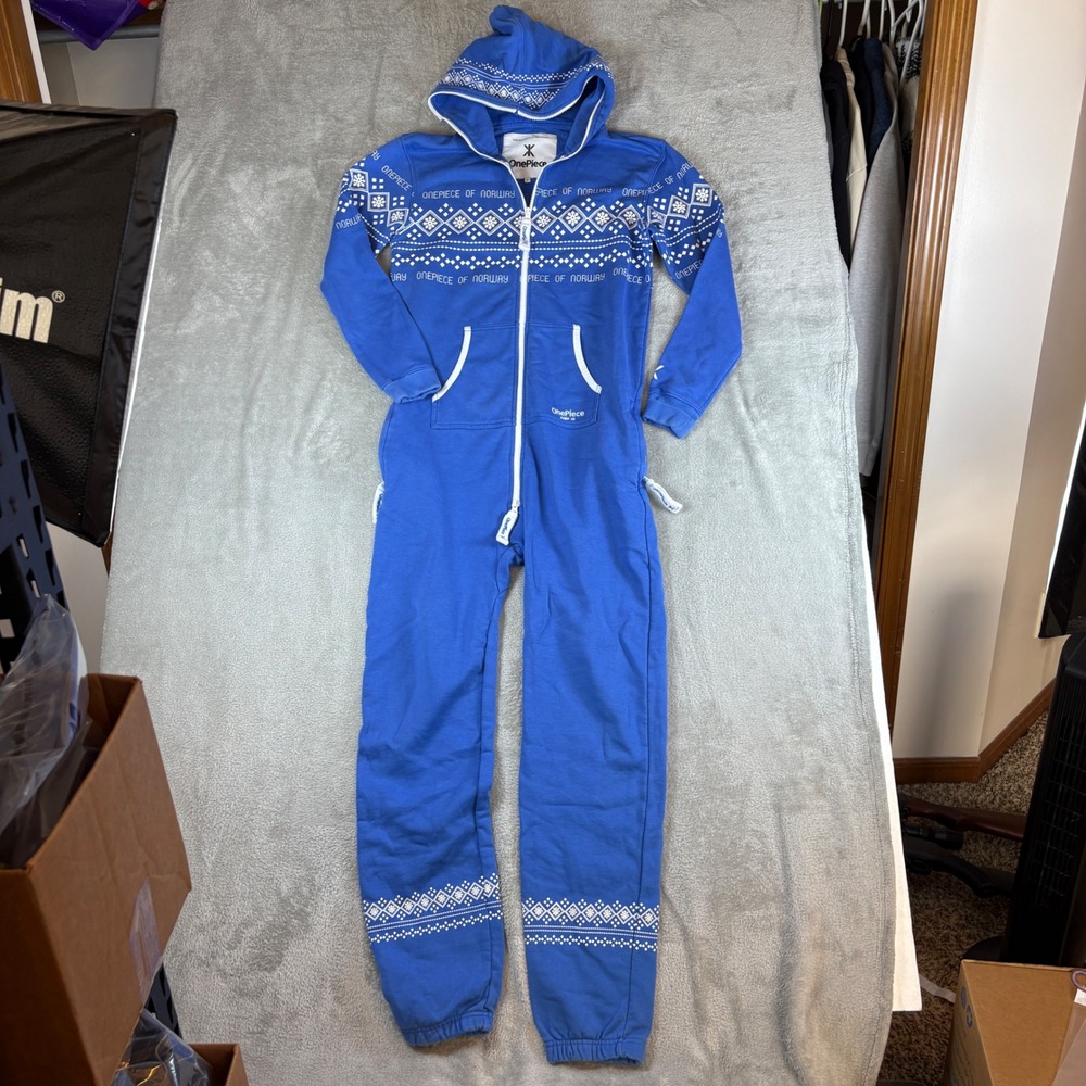 OnePiece Jumpsuit Men S Marius Fair Isle Nordic Hooded Loungewear Blue
